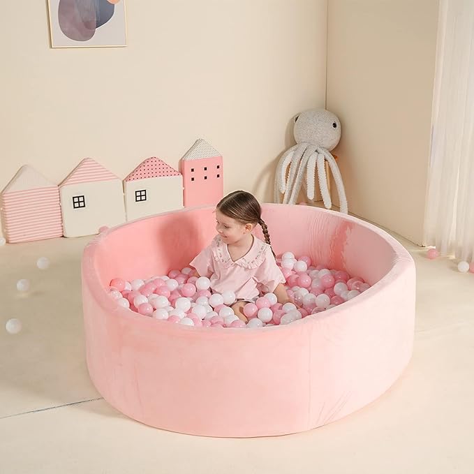 TRENDBOX Extra Large Foam Ball Pit for Toddlers, 47x14 inch Soft Baby Ball Pit with Washable Velvet Cover (Balls not Included)-Pink
