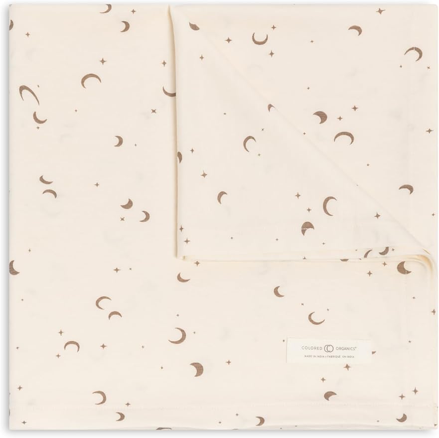 Colored Organics Baby Organic Cotton Swaddle - Infant Receiving Blanket - Moon/Taupe