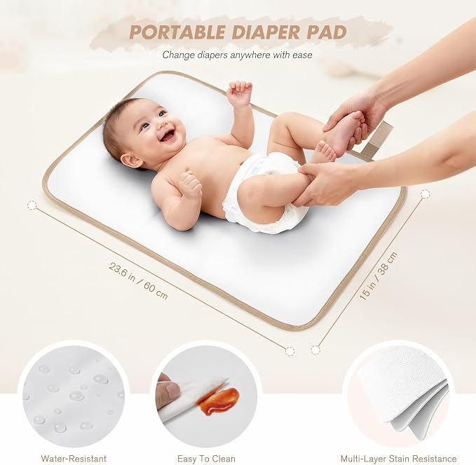 GOLF SUPAGS Diaper Bag Backpack with Portable Changing Pad 25L Baby Bag Insulated lunch box Backpack Fits 17.3" Laptop (Champagne & White)