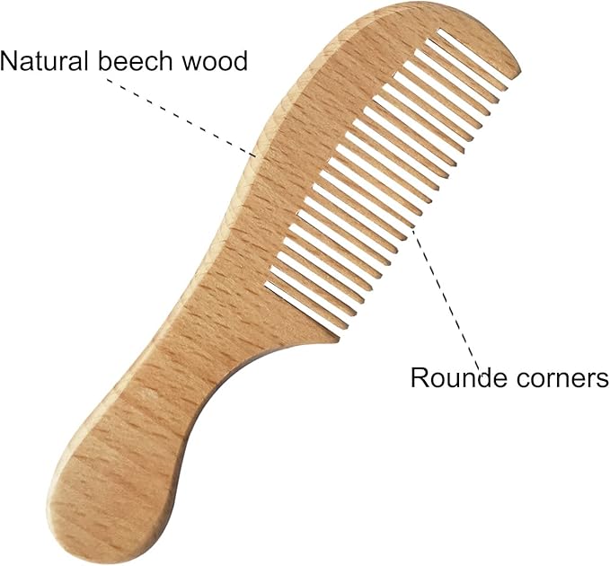 Baby Hair Brush with Wooden Handle and Comb Set for Newborns & Toddlers | Natural Soft Goat Bristles l Wood comb l Yellow Silicone Brush| Ideal for Cradle Cap (3PCS)