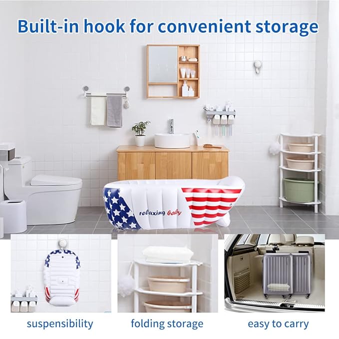 Inflatable Baby Bathtub,Newborn to Toddler Bath Tub with Built-in Air Pump,Portable Travel Shower Basin with Back Support,Foldable Toddler Tub Shower for Kids 0-6 Months(White)