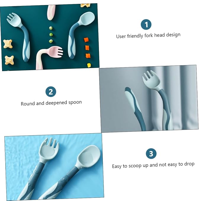 2 Sets Utensils Silicone Soft Spoons and Forks Flexible Training Tableware for Portable Lightweight Safe for Dining