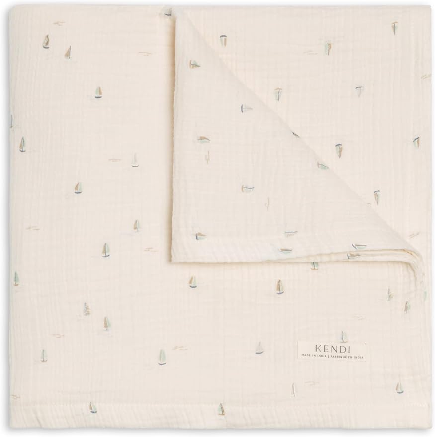 Colored Organics Kendi Baby Organic Cotton Swaddle - Infant Receiving Blanket - Marina/Sea + Dune Muslin