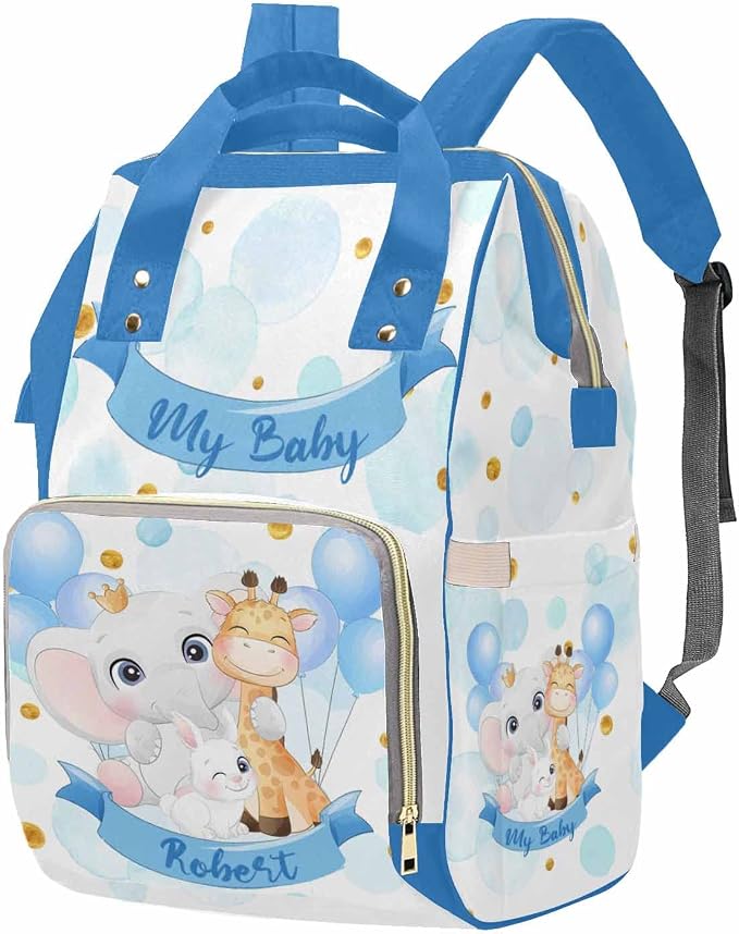 M YESCUSTOM Custom Diaper Bag Backpack with Name Personalized Cute Animals Bag Customized Mommy Bag for Mom Dad Blue