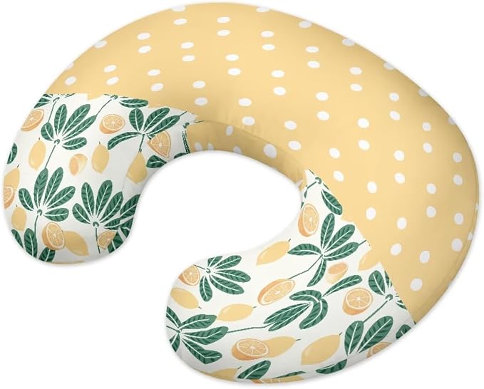 Polka Dot and Lemon Nursing Pillow Cover Breastfeeding Pillow Slipcover,Washable and Breathable Nursing Pillow Case for Newborn Mothers, Soft Fabric Fits Snug On Infant,Yellow(Cover Only)
