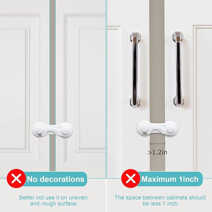 Adoric Cabinet Locks Baby Proofing (4-Pack) - Child Proof Safety Locks for Kitchen Drawers, Closets & Storage - No Drilling, Strong Adhesive Design for Toddler Protection (White)