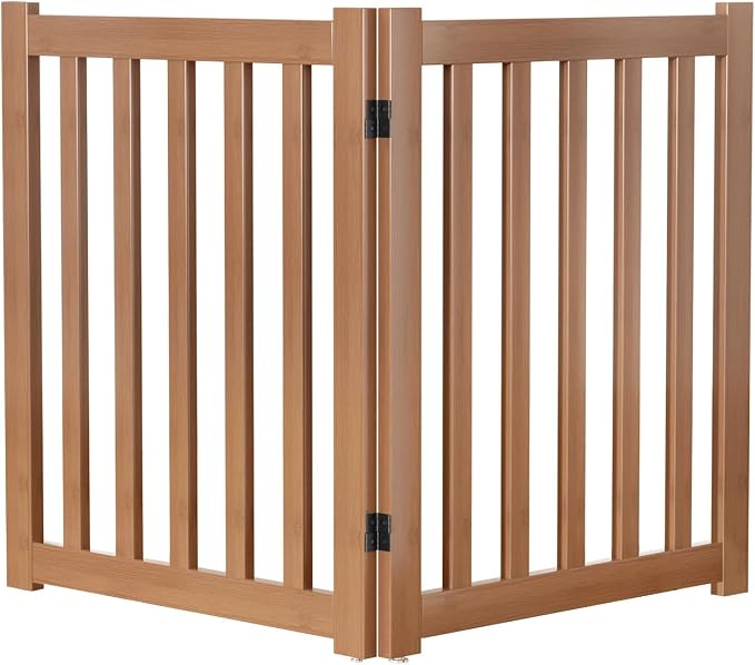 Wooden Freestanding Foldable Dog Gate, 24 Inch Height 2 Panel Pet Gate No Drill for Doorways Stairs, Fully Assembled Indoor Puppy Fence (Brown, 40" W x 24" H)