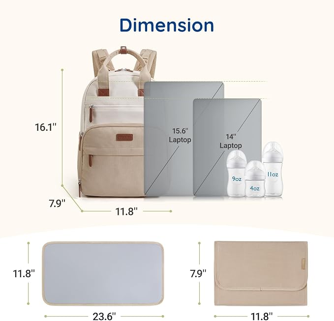 mommore Diaper Bag, Large Baby Diaper Bag with Quick-access Insulated Pockets, Changing Pad, Functional Travel Backpack with Luggage Strap, Stroller Straps