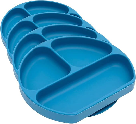 Bumkins Silicone Grip Dish, Suction Plate, Divided Plate, Baby Toddler Plate, BPA Free, Microwave Dishwasher Safe â€“ Dark Blue 1 Count (Pack of 4)