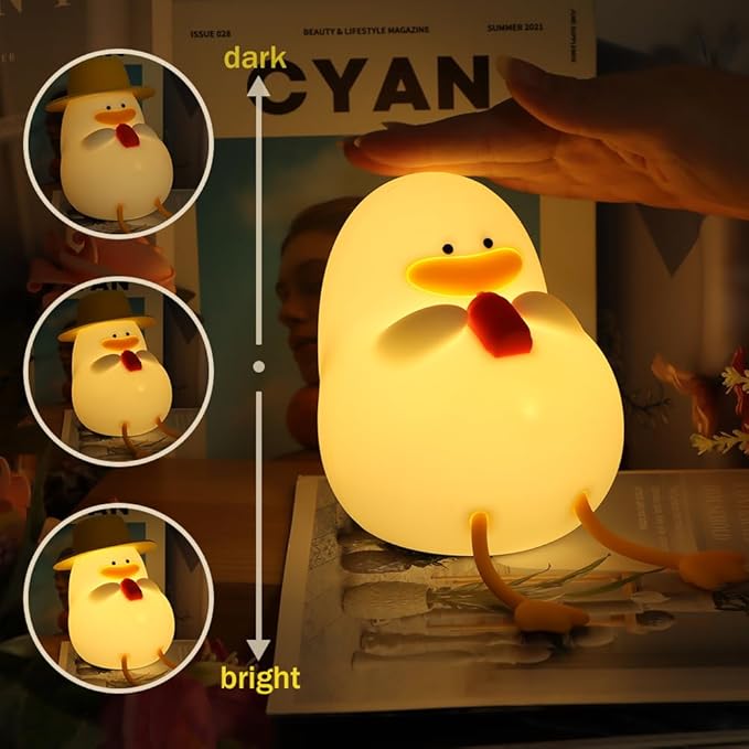 Cute Duck USB Rechargeable Night Light, Silicone Kids Lamp with 30 Minute Timer & Tap Control, for Nursery & Kids' Room Decor