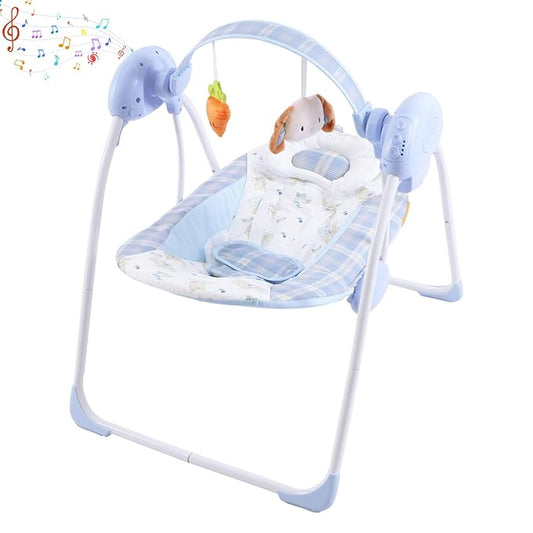 Baby Swing for Infant,Newborn Swing with Music,5 Speed Levels,Timing Setting,Soft Cushion,Foldable Infant Swing for Indoor Outdoor Use 0-9 Months