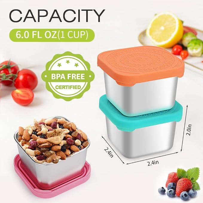 Stainless Steel Snack Containers,Small Metal Food Storage Containers with Lids,Reusable Lunch Condiment Sauce Storage Set,for Travel,Picnic,Office,6oz