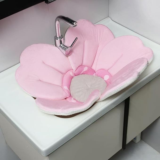 PandaEar Baby Bath Flower for Sink ??Romantic Cherry Blossom Plush Mat ??Soft Newborn Insert & Infant Bathtub Cushion ??Non-Slip Quick-Dry Support ??Shower Gift for Girls (Pink)