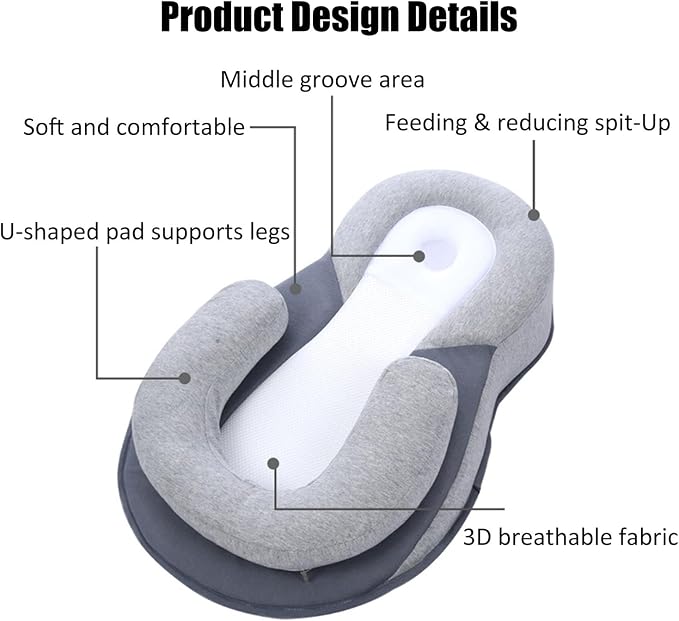 Baby Lounger Pillow - Infant Support Cushion for Newborn, Feeding Reflux Pillow for Baby Bottle Feeding, Tummy Time