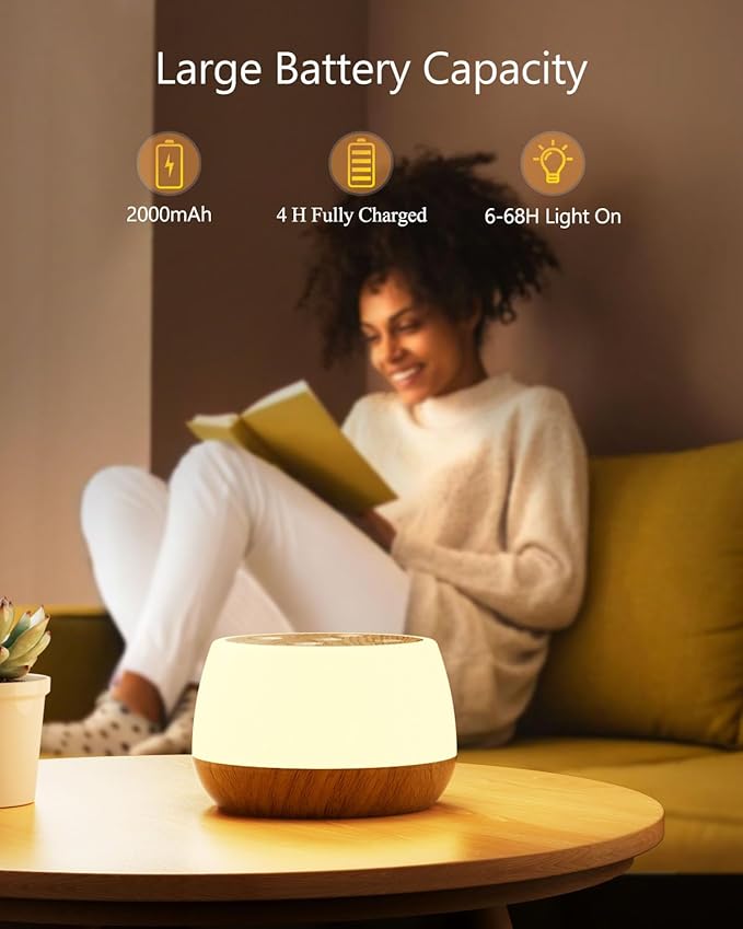 Kids Night Light Touch, Rechargeable Bedside Lamp Stepless Dimmable, 3 Modes & 9 Colors Changing, Portable Touch Table Lamp with Timing & Memory, Soft Eye Caring Night Lamp for Adults