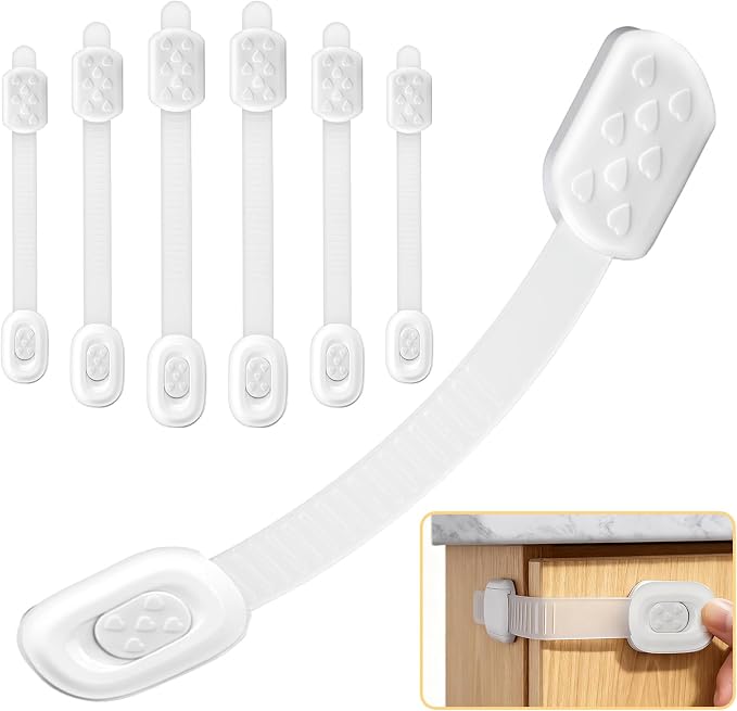 Child Safety Cabinet Locks – No Drill Baby Proofing for Cabinets & Drawers, Adjustable Strap Locks, Easy to Install & Remove, Protect Kids