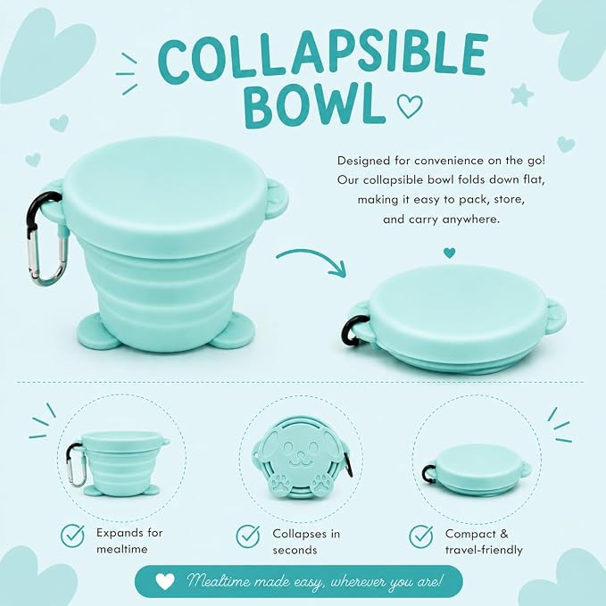 Collapsible Feeding Set - Travel Supplies: Silicone Suction Bowl, Plate, Bib, Spoons for Baby & Toddler Gift
