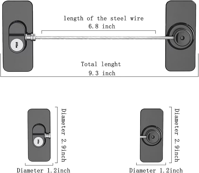 Fridge Lock (2 Pack),Refrigerator Lock with Keys,for Fridge, Cabinet Locks, Drawers, Dishwasher, Toilet and Child Safety Cabinet Locks, Traceless Adhesive No Drilling (Black), 1, AQS2-01