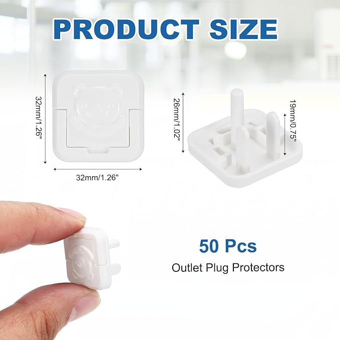 MECCANIXITY 50 Pack Outlet Covers Proofing, Electrical Safety Plug Covers Outlets Socket Proof Caps Easy Install Plug Power Sockets Protectors for 3-Prong Power Wall Plate, Square Cute White