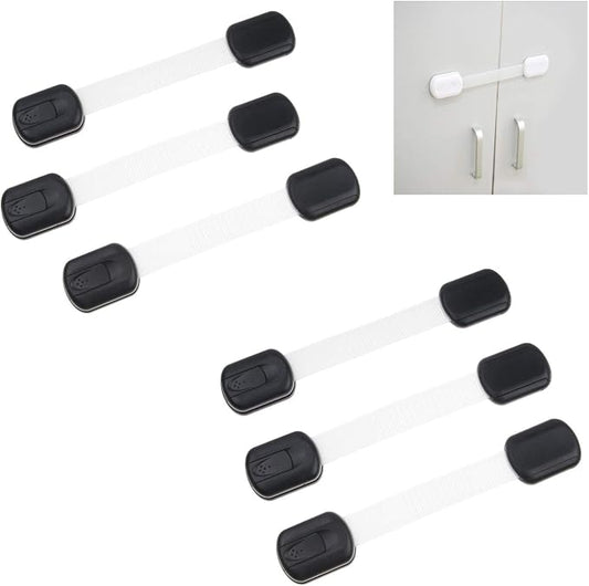 Child Safety Locks (Black) - Set of 6 - Prevents Injury and Opening (Oven) Doors, (Kitchen Sink) Cabinets, Toilet Seats, etc. - No Tools or Screws Needed - Strong Removable 3M Adhesive - Adjustable