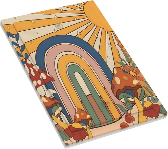 Boho Sun Rainbow Mushroom Hippie Vintage Floral Light Switch Cover Plate 1 Gang No Device Blank Electrical Wall Plates Faceplate Decorative Switch Plate Covers for Kids Room Nursery Decor