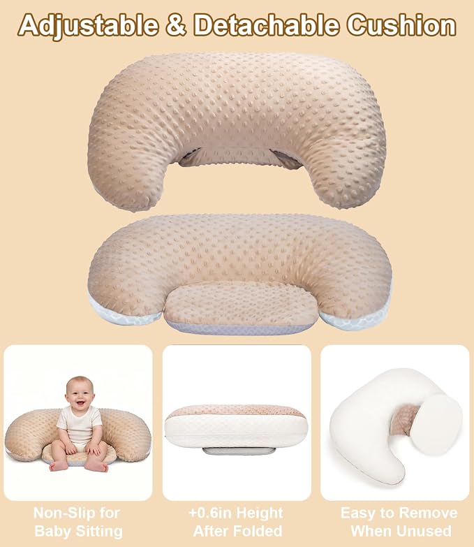 Multifunctional Nursing Pillow, Wider Breastfeeding Pillow with Minky Dot & Breathable Mesh, Anti-Slip Base for Tummy Time & Baby Sitting Support, Removable Soft Cover, Large Opening for Most Body