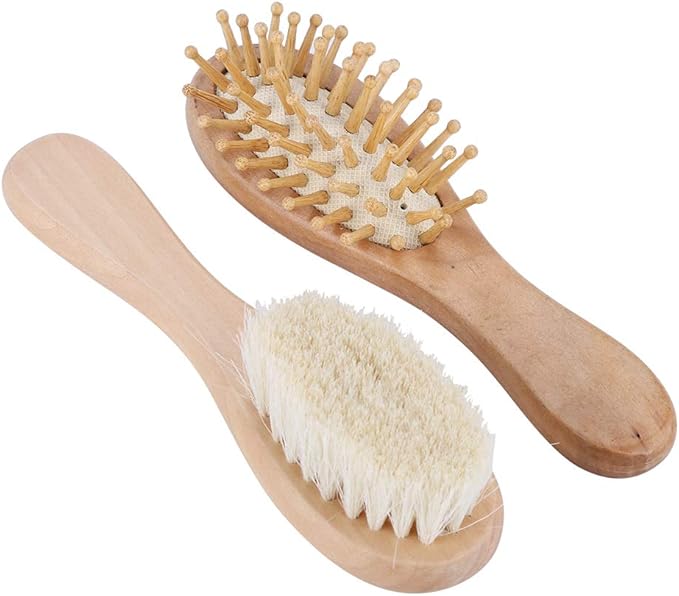 GLOGLOW Nan Baby Soft Goat Hair Brush Comb Set, Wooden Handle, Gentle for Infants, for Newborns and Toddlers Personal Care Products