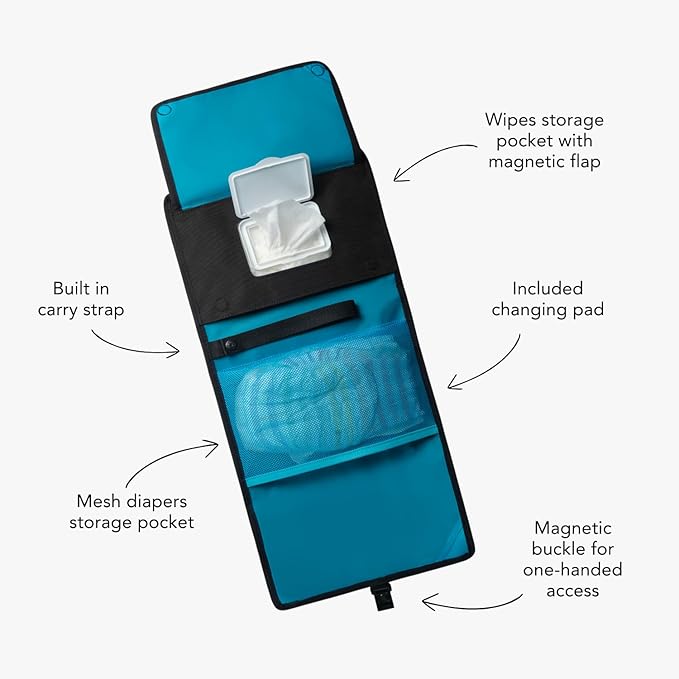 Huhu Baby Changing Wallet ??Compact, Portable Diaper Changing Pad for Travel ??Easy to Clean, Foldable Changing Mat ??Must Have Diaper Bag Accessory for New Parents (Midnight Black)