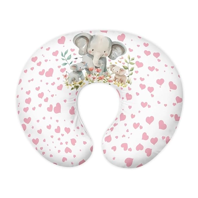 Breastfeeding Pillow Cover with Pink Love Heart and Elephants Baby Breastfeeding Slipcover Infant Newborn Nursery Bottle Pillowcase Easy to Use and Dustptoof