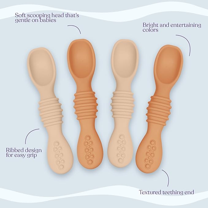 Silicone Baby Spoon Set - First Stage Baby Led Weaning Spoons, Gum Friendly, BPA & Phthalate Free, Self Feeding Utensils for Infant & Toddler, Great Gift Set