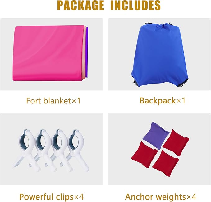 Magic Kids Fort Building Kit, 3 * 3m Large Blanket Fort Making Kit Clips Portable Playhouse Play Tent Fort - Indoor/Outdoor Girls/Boys Toys Ages 4-8-12
