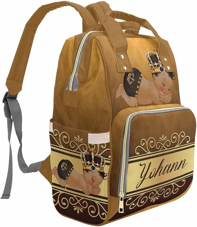M YESCUSTOM Personalized Name Diaper Bag Backpack, Brown Crown Diaper Baby Bags for Mom & Dad, Portable Travel Back Pack Baby Shower Gifts, Multifunction Nappy Changing Bag