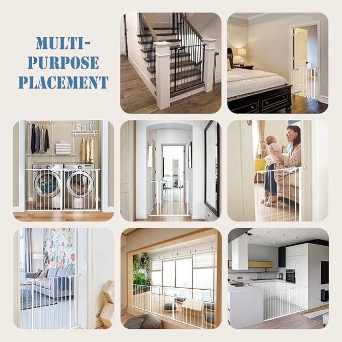 DEARBB Triple Lock Baby Gate for Stairs Doorways and House 31" to 86" Extra Wide Pressure Mounted Easy Walk Through Auto Close Safety Pet Gate White 67.32-76.77"