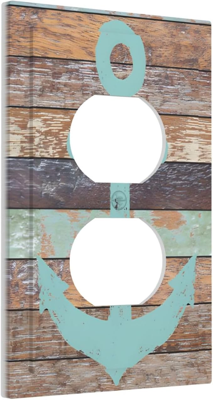 Timeworn Marine Weathered Wood Rustic Nautical Anchor Outlet Covers 1 Gang Duplex Light Switch Cover Decorative Switch Plates Electrical Receptacle Faceplate Wall Plate for Farmhouse Home Decor