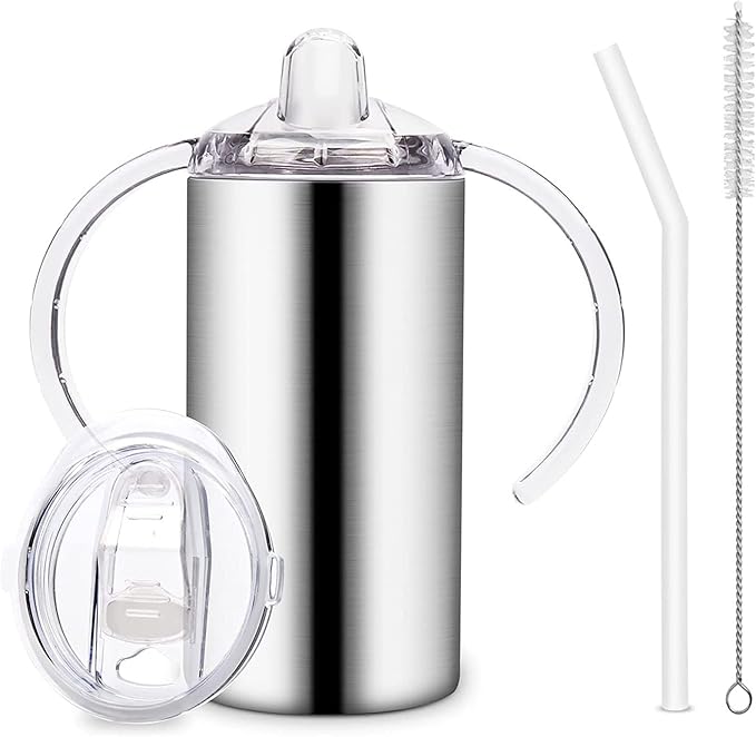 12oz Stainless Steel Sippy Cups for Toddlers with Handles, Spill Proof Double Wall Vacuum Insulated Sippy Cups, Kids Straw Cups with Extra Lids for School, Outdoor