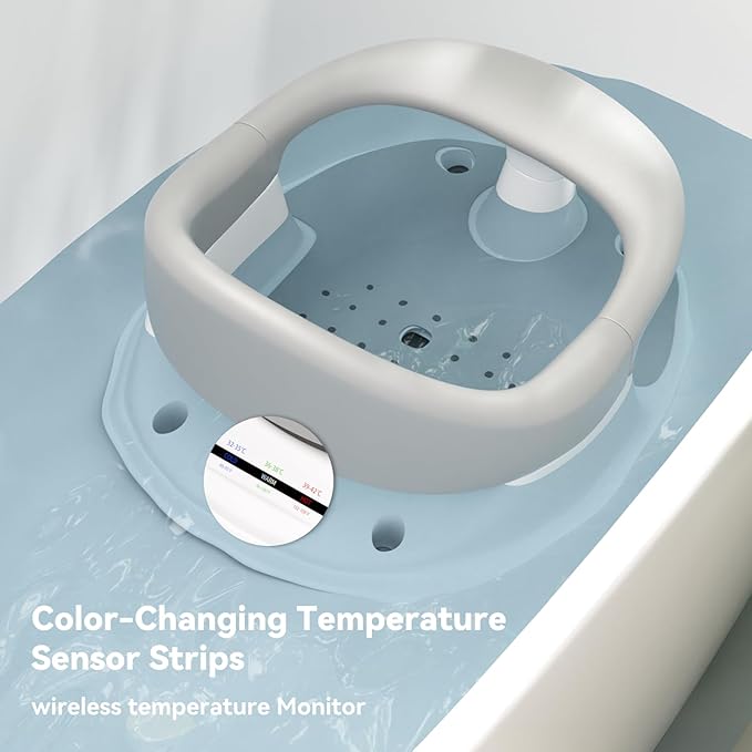 Baby Bath Seat for Babies 6 Months & Up - 360° Protection Baby Bath Chair with Temperature Alert & Cushion | Non-Slip Toddler Bathtub Seat | Newborn Infant Bath Tub Seats for Babies Sitting Up (Grey)