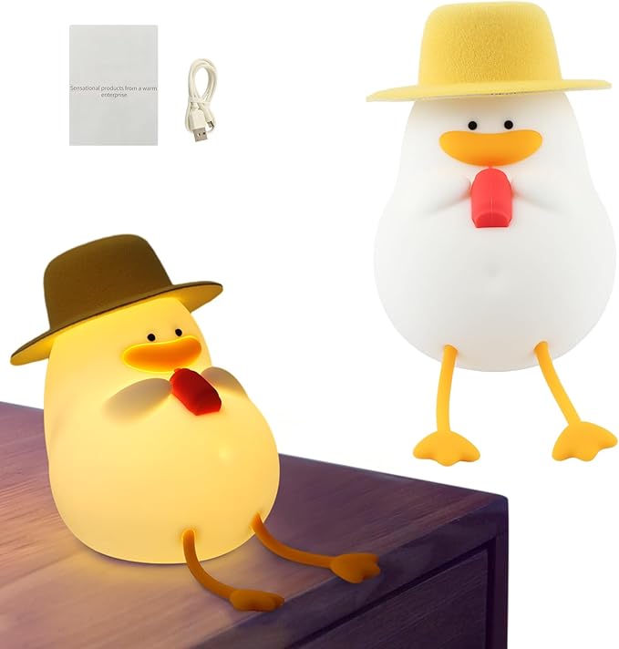Cute Duck USB Rechargeable Night Light, Silicone Kids Lamp with 30 Minute Timer & Tap Control, for Nursery & Kids' Room Decor