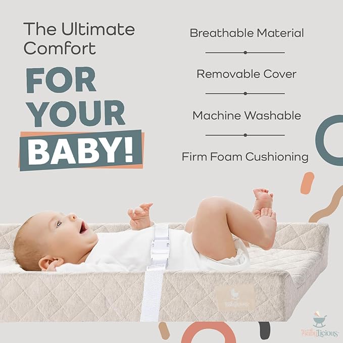 Contoured Baby Changing Pad ??Waterproof & Breathable Diaper Changing Pad | Removable Washable Cover, Non-Slip Base & Safety Strap | Standard Size for Dresser & Changing Table Pads