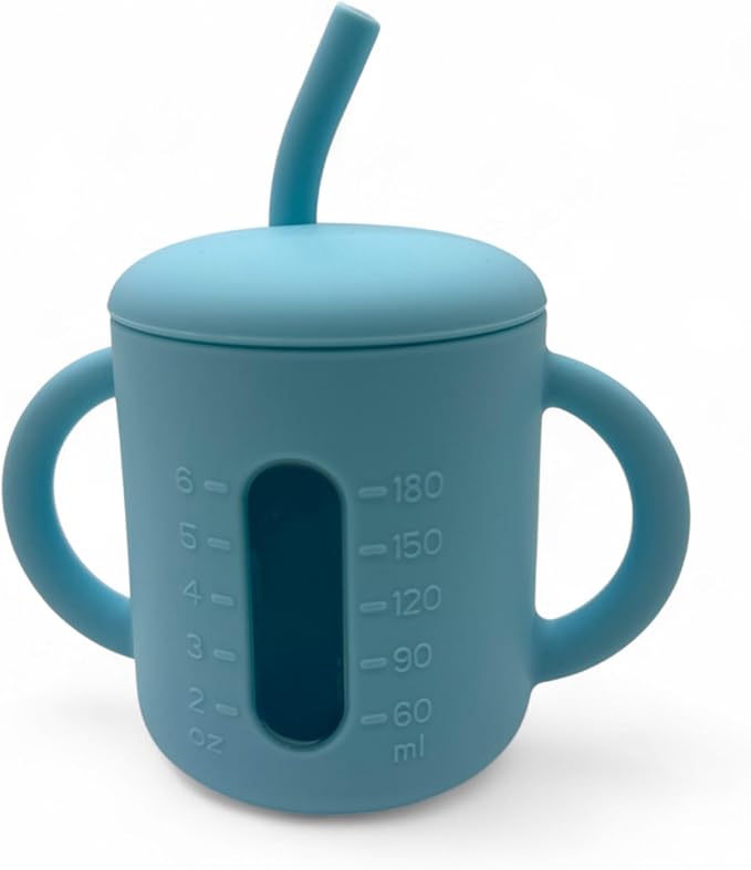Silicone Straw Cup For Toddlers - Sippy Cup For 6 Month Old - Baby Straw Sippy Cup And Extra Snack Lid - Infant Training Cup