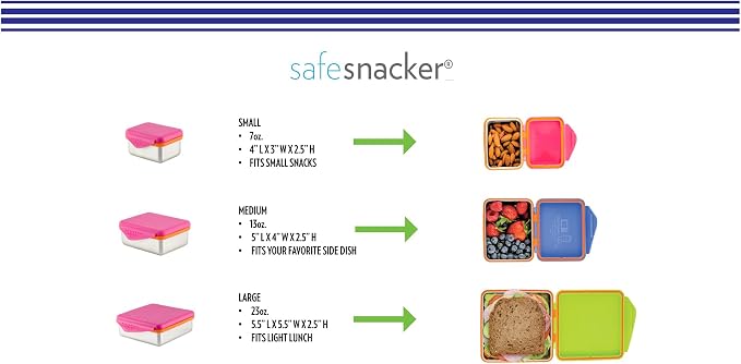 New Wave Enviro Safe Snacker, Stainless Steel Food Container, BPA Free, Stackable and Cabinet Friendly, Pink, Small Size, 7oz. Capacity