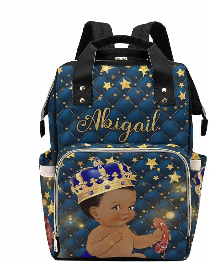 M YESCUSTOM Custom Prince Mommy Backpack Personalized Blue Diaper Bag with Pentagram Customized Travel Gift for Women