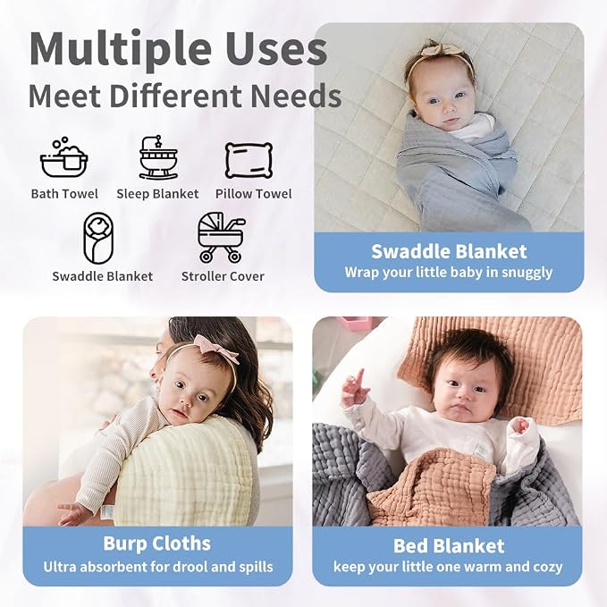 L'Ange Baby Washcloths and Burp Cloths Set - 3 Pack of 9 Layer 100% Cotton Muslin for Sensitive Skin - Super Absorbent - Medical Grade Packaging for Infants Newborns and Toddlers- 9x9 - Blue