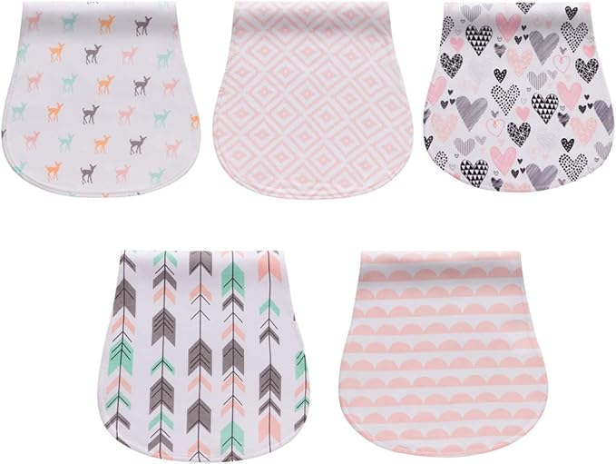 Little Tots Burp Cloths 100% Cotton Baby Burp Set, Absorbent & Soft Burping Cloth Newborn Towel for Newborns & Babies Boys & Girls Unisex 5 Pack (Full of Love)