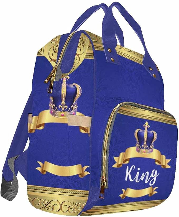 InterestPrint Personalized Mommy Diaper Bag with Name, Golden Crown with Sapphire Custom Fashion Shoulder Bag Casual Daypack Backpack for Travel