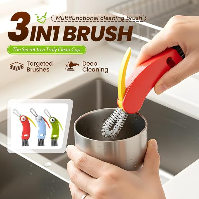 3 in 1 Cup Lid Gap Cleaning Brush Set, Multifunctional Bottle Cleaning Brush, Cup Lid Gap Cleaner, Water Bottle Cleaner Brush, Home Kitchen Cleaning Brush (2pcs Green)