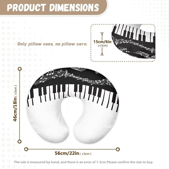 Removable Breathable Breastfeeding Pillow Slipcover for Bottle Feeding Fit Standard Nursing Pillows,Piano Keys Music Symbols