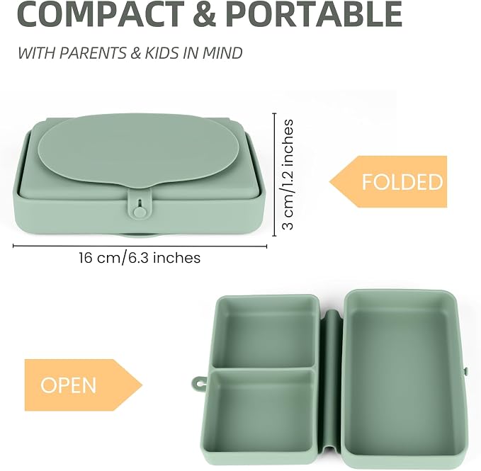 Silicone Baby Plate, Foldable & Compact Food Grade Silicone Plates, Foldable Toddler Travel Essential with Suction for Toddlers (Cambridge Blue)