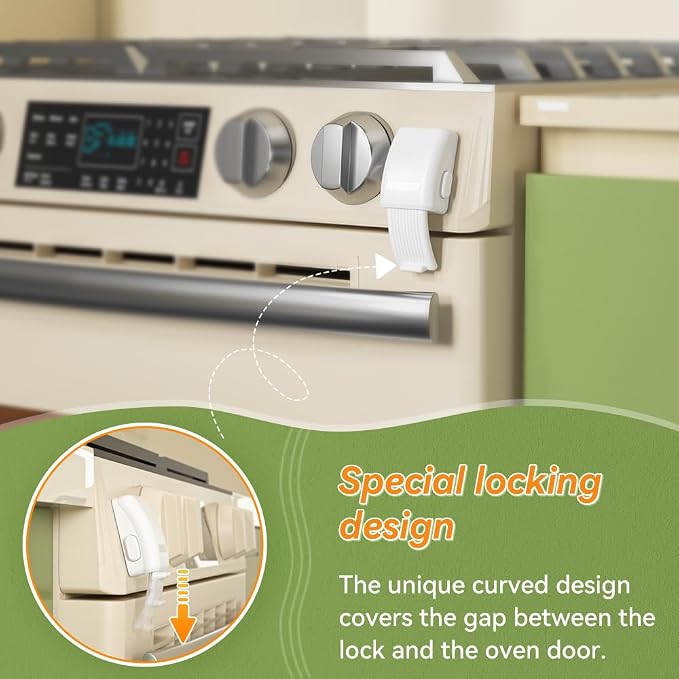 SAFELON 1 PC Baby Oven Lock, Childproof Oven Door Lock, Oven Safety Lock for Kids, Heat-Resistant, No Drilling (White)