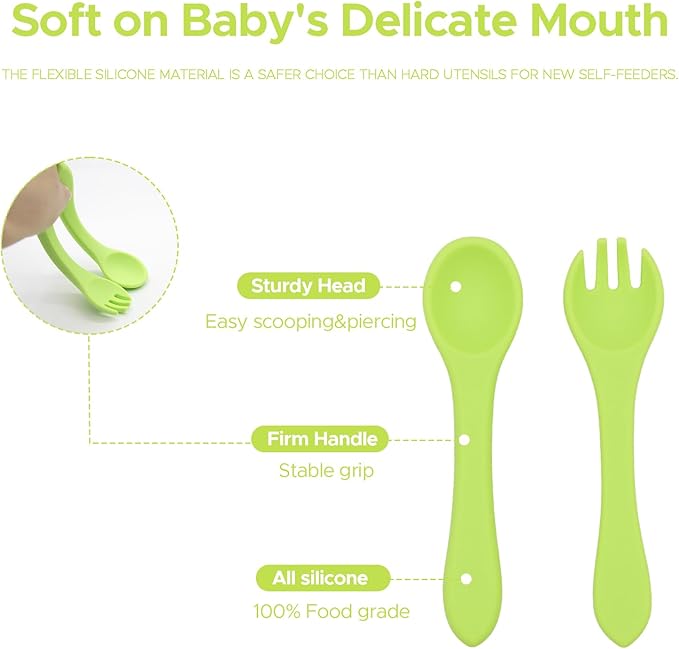 BabyX Baby Silicone Feeder Set, 3-pcs Home Critter-themed Baby Plate with Suction, Spoon and Fork for Babies Toddler Kids, BPA-Free, Baby Utensils Feeding Supplies, Microwave and Dishwasher Safe