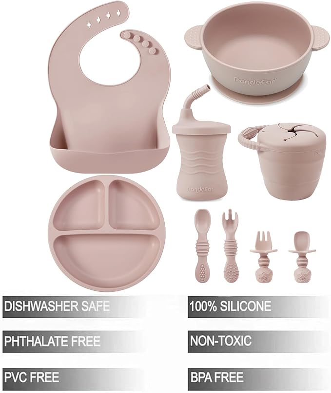PandaEar 9PCS Silicone Baby Feeding Set & 7 Pack Silicone Baby Feeding Spoons